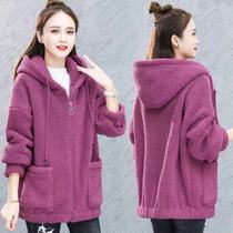 Lamb Suede Pregnancy Woman Dress Autumn Winter Thin sweatshirt 2021 Autumn clothes Loose Zipper Cardiff Outside Wearing Boomer Coat
