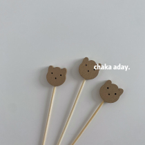 chaka aday Korean ins Wind cute bear bamboo stick burger sandwich fixed pick fruit toothpick fork