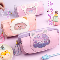 Pencil case for primary school students girl stationery box female ins Japanese stationery for middle school students kindergarten girl pencil case simple large-capacity net red quicksand pencil case junior high school 2021 new popular stationery bag