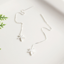 s925 Pure Silver Maple Leafy earline leaves Sub-length Flowing Su Woman Temperament Ear Pendant Student Earrings Brief Earrings