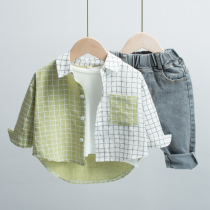 Boys long-sleeved shirt 2021 new childrens spring and autumn childrens plaid handsome baby shirt western style Korean style tide