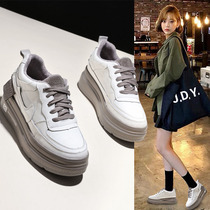 Hong Kong Joker Board Shoes Thick-soled inner-up cake shoes 2021 Spring and Autumn Shoes New Leather White Shoes Womens Shoes Tide