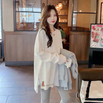 Pregnant Woman Beats Bottom Pants Fall Outside Wearing Open Fork Long Sleeve Blouse Han Version Loose Big Code Small Bear Pure Cotton T-shirt Design Sensation