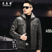 Mink liner leather leather jacket mens hooded head layer cowhide jacket Haining fur one winter mink jacket