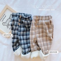 Plus velvet padded padded childrens trousers autumn and winter womens girls pants autumn and winter 2021 new sports pants baby