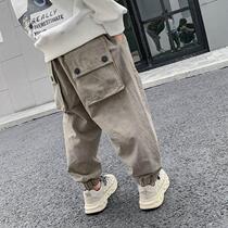 Handsome fashionable childrens clothing boys overalls 2021 new childrens pants family thin Korean Tide pants