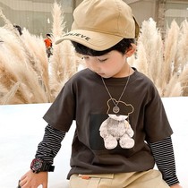 2021 new autumn boys long sleeve T-shirt children thin fake two pieces base shirt baby casual loose T-shirt t