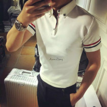 Summer Korean lapel polo shirt mens TB wind short-sleeved T-shirt Business casual Paul shirt Pure cotton slim-fit base shirt