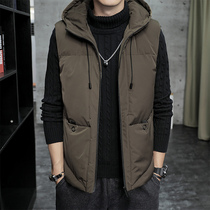 Hooded vest mens autumn and winter New down cotton trend outside wearing vest thick Handsome Mens waistcoat