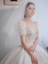 Main wedding dress 2021 new bride big tailing luxury shoulder temperament cover thick arm pregnant woman French small man