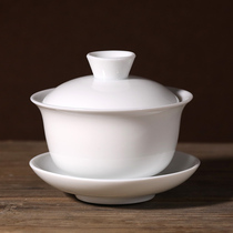 White Porcelain Cover Bowl Pure White High White Porcelain Jade Porcelain Defied Tea Cup Kung Fu Tea With Three Talents Cup Ceramic Tea Tea Bowl Tea Leak