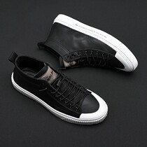 European station mens shoes 2022 new trendy autumn and winter leather high-top casual shoes mens Korean version of all-match board shoes