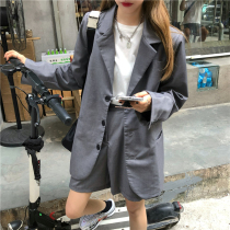 Urban female strong man ~ loose versatile casual suit jacket small suit wide leg casual shorts female autumn two-piece set