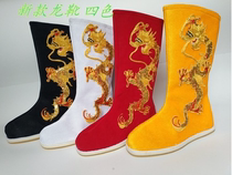  Spring and Autumn costume Hanfu shoes soap boots mens upturned waterproof rubber sole flat heel spring and autumn plus velvet embroidered official boots