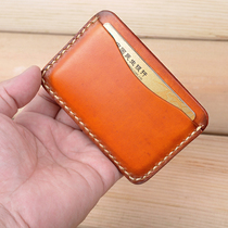Japanese handmade tanning leather retro card bag mini Women Mens ultra-thin first layer cowhide simple small leather leather