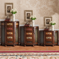 American European style country vintage solid wood painted foyer semi-round entrance cabinet porch multi-function locker