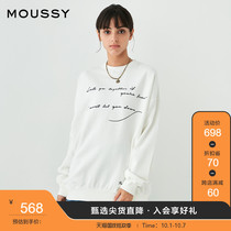 MOUSSY 2021 early autumn new neutral wind loose handwritten font round neck sweater 028EA290-5060