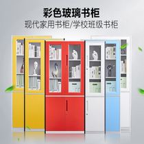 Steel colored glass door cabinet floor-to-ceiling lockers office filing cabinet school class cabinet home bookcase