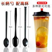 Disposable spoon Long ice soup Individually packaged milk tea dessert shop special plastic long handle spoon Commercial burning fairy grass spoon