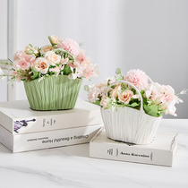 Nordic style Grid Net red vase simulation flower ornaments living room flower arrangement small flower basket bonsai flower ins wind ornaments
