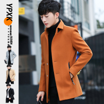 New autumn and winter woolen coat mens long coat tide Korean slim woolen jacket plus velvet thickened