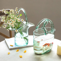 Modern housewife Nordic Net red Vase ornaments living room flower arrangement glass transparent portable basket water raising flower arrangement decorations