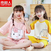 Girls pajamas summer short sleeves cotton childrens thin style girls summer home wear big childrens cotton air conditioning suit