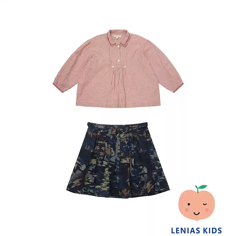 lenias LN家Caramel22AW秋冬女童宽松粉色衬衫+半身裙