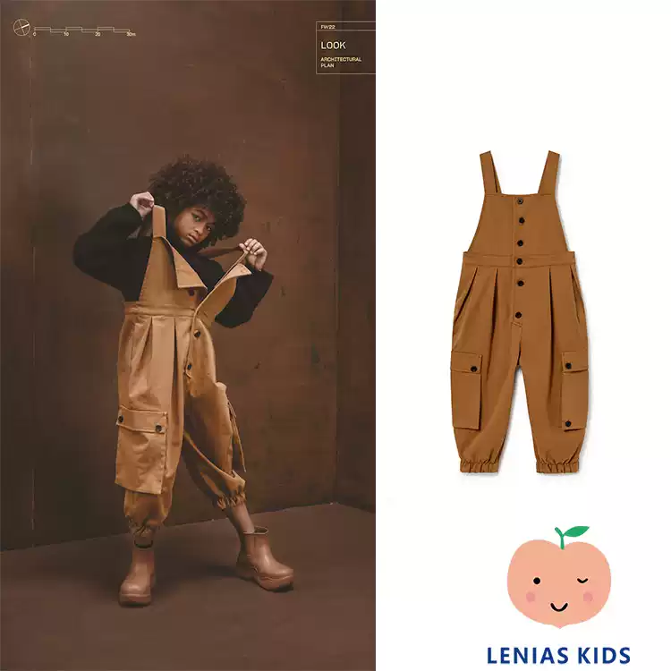 lenias LN家LCF22AW秋冬儿童时尚百搭宽松棕色背带裤