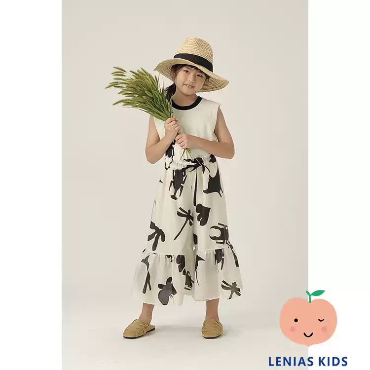 Lenias LN家 Tago 23SS春夏儿童印花无袖背心+宽松花边裙裤