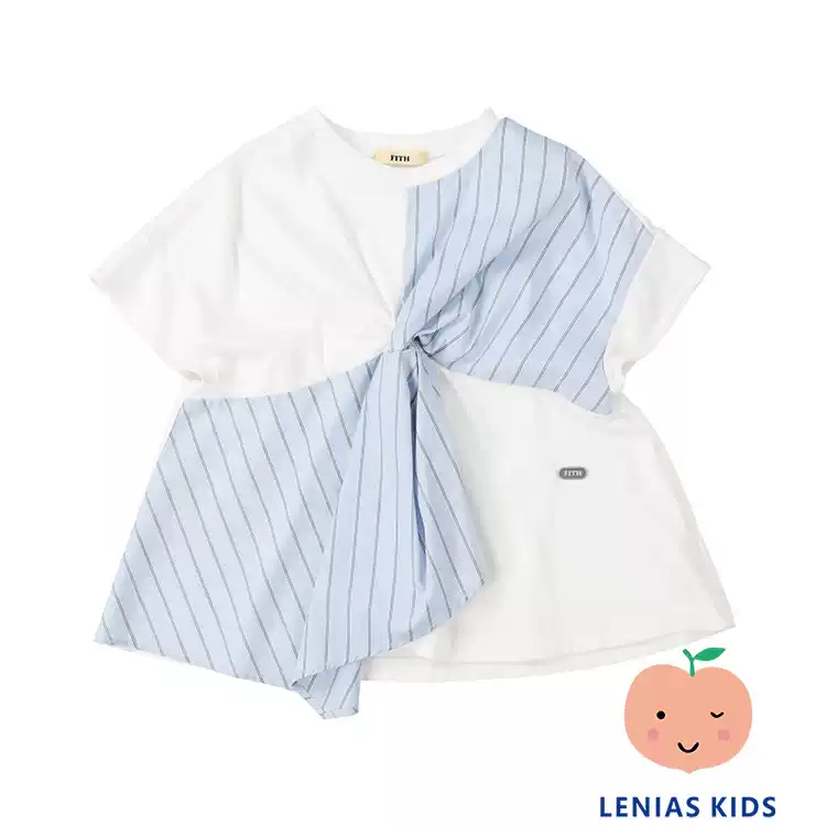 lenias LN家 日本 FITH 22SS春夏 小清新柔软蓝色拼接T恤现