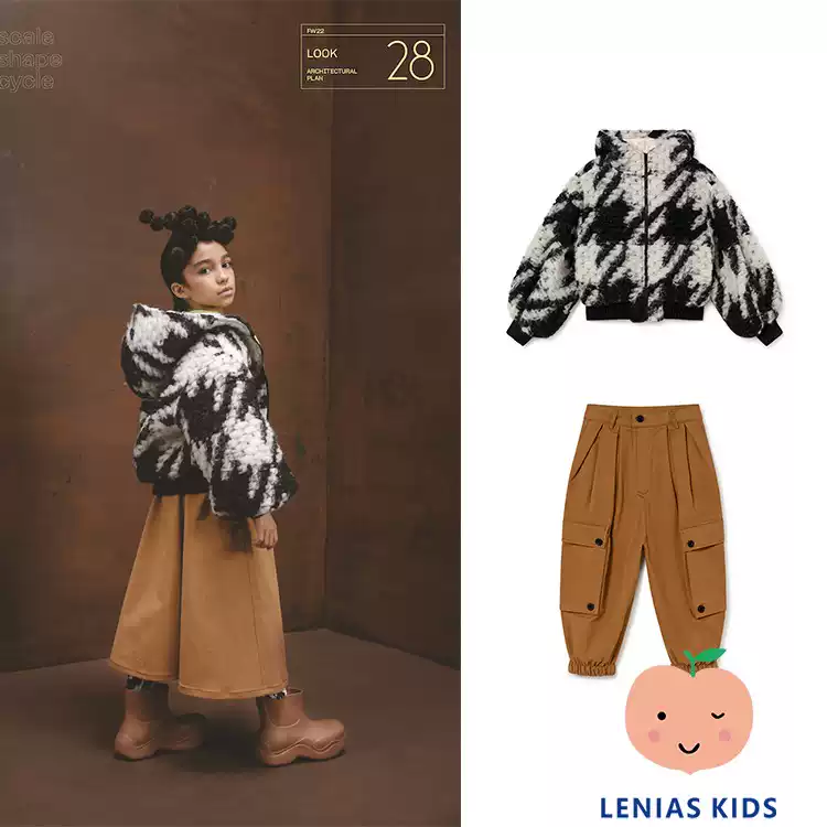 lenias LN家LCF22AW秋冬 儿童毛绒撞色外套+棕色裤子