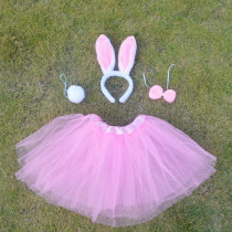 Childrens Day Girls Performance Costume Festival Performance Pink Princess Skirt Rabbit Performance Costume Rabbit Ears Three Piece Set