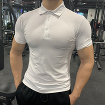 Tights mens sports lapel POLO shirt quick-drying stretch T-shirt sweat-absorbing and breathable personal trainer work clothes can be customized