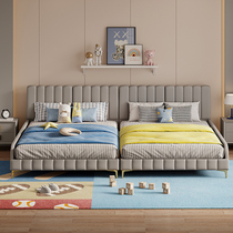 Simple light luxury childrens bed boy side bed household small flat solid wood single bed net red parent-child escort splicing bed