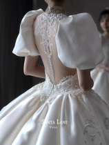 Wedding dress 2021 new bride court style heavy industry luxury satin French retro simple temperament super fairy big tail