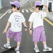 Boy Clothing Boy Summer Clothing Suit Summer 2022 New Children Short Sleeve Nets Red Ocean Boy Handsome trendy wave