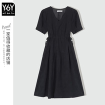 2022 New small crowddesign sensation v collar Korean ensemble Tenderness ethos High sense Black Dress Children Summer
