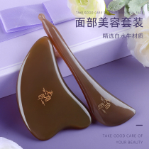 Old corner artisan white buffalo horn plate scraping facial beauty massage with face lifting scraping face eye dialing and fascia female body
