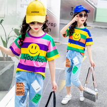 Girl Summer Clothing Online Red Suit Ten-year-old Ocean 8 CUHK Scout 9 Children trendy summer casual girl clothes tide 12
