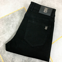 2021 high-end autumn and winter pure black jeans mens Tide brand personality slim feet European station Youth casual pants
