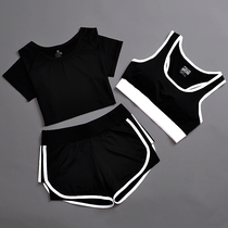 Summer sports suit womens yoga suit sports three-piece running fitness suit quick-drying sports shorts shockproof vest
