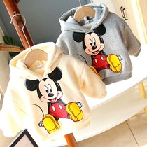 Small and medium children autumn and winter baby plus velvet hoodie boys and girls thick clothes children Korean version of foreign hooded coat tide