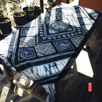 Yunnan tie-dyed tablecloth cloth blue dyed rectangular table coffee table tablecloth pastoral high-end ethnic handicrafts