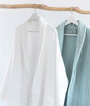 Japanese unprinted cotton waffle bathrobe long staple cotton towel bathrobe men and women couples home absorbent size