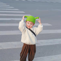 The same hat men and women childrens models Shrek baby cute super cute wool green knitted hat