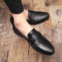 Tide brand small leather shoes mens summer breathable British style casual Loafers Leather lazy pedal flat Beanie shoes