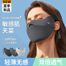 Trace-free sunscreen mask female UV ice filament mask high face shade full face shade eye-guarding corner summer air