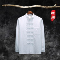 Chinese style mens Tang spring autumn cotton long sleeve base shirt Chinese style collar shirt ancient costumes