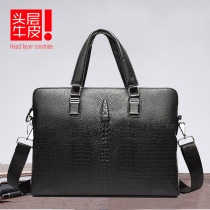 Genuine leather mens bag Jane about single shoulder inclined satchel handbag headlining Bull Leather Crocodile Tattooist briefcase Korean version Mens business bag